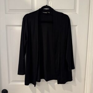 Chicos Slinky Open Front Cardigan Size 2 Sz L Black Long‎ Sleeve Liquid Knit